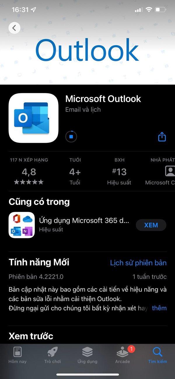 App Microsoft Outlook trên App Store