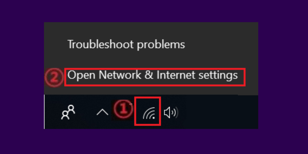 Nhấp chuột phải vào biểu tượng DNS trên màn hình desktop của bạn => chọn Open Network and Internet Settings.